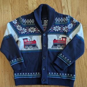 Kids Navy Blue Train Cardigan